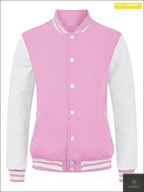 Women's Cotton Fleece Varsity Jacket Button Down Lightweight Coat